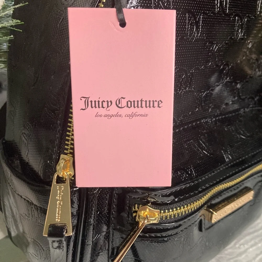 Juicy Couture™ Black Patent Mini Backpack with Logo Straps & Coin Pouch